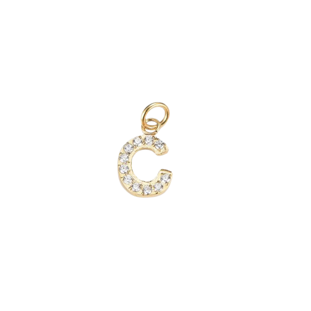 Edelstahl Charm "Letter Gold" mit Zirkonia Steinen
