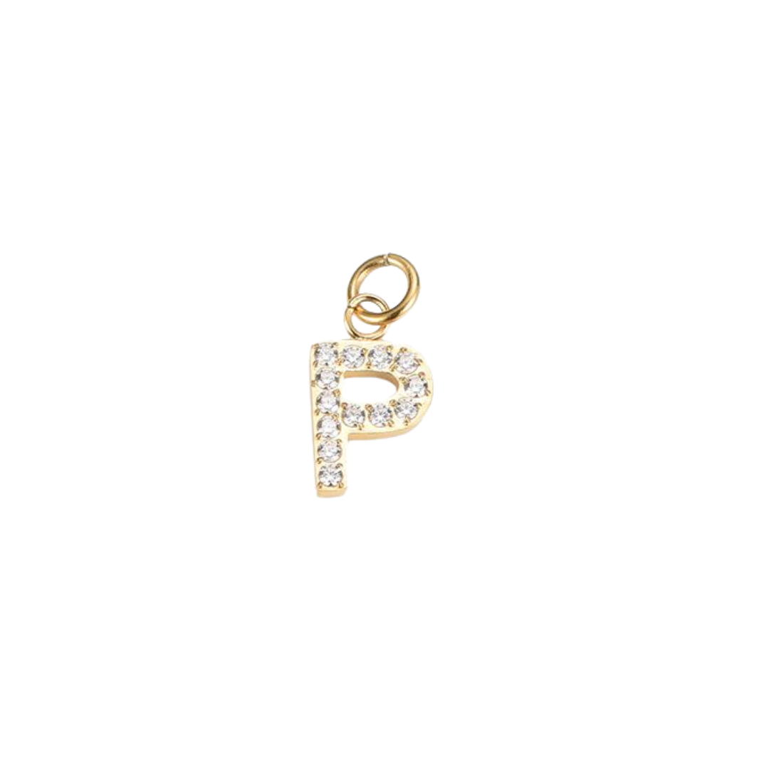 Edelstahl Charm "Letter Gold" mit Zirkonia Steinen