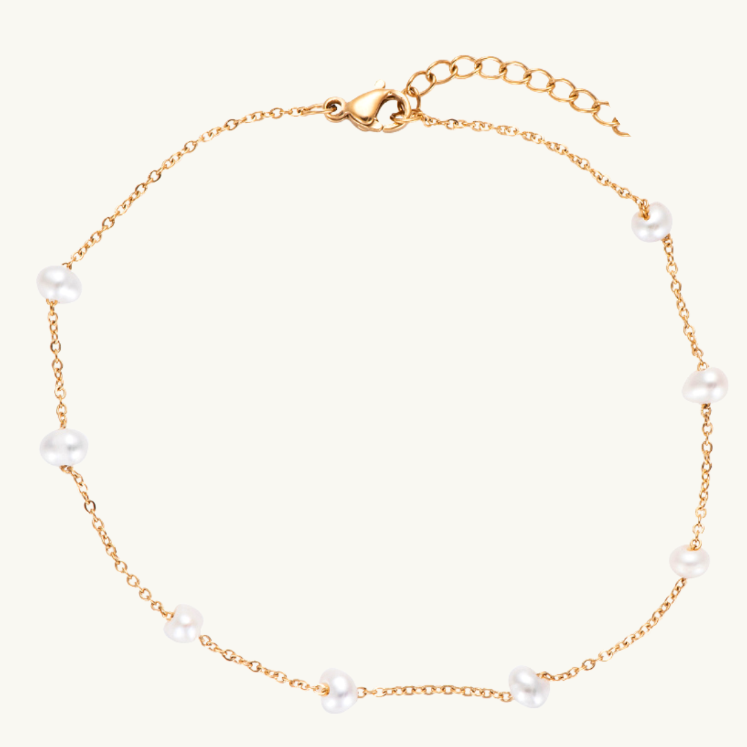 Stainless steel ankle chain "Pearlin Gold" 14K gold plated